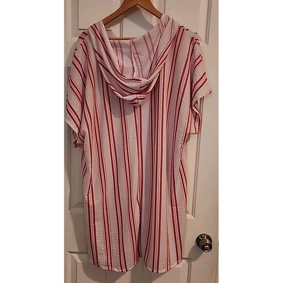 Time and Tru Swimsuit Cover 2x White Red Pink Stripes Hoodie Beachy Pool - Picture 2 of 5